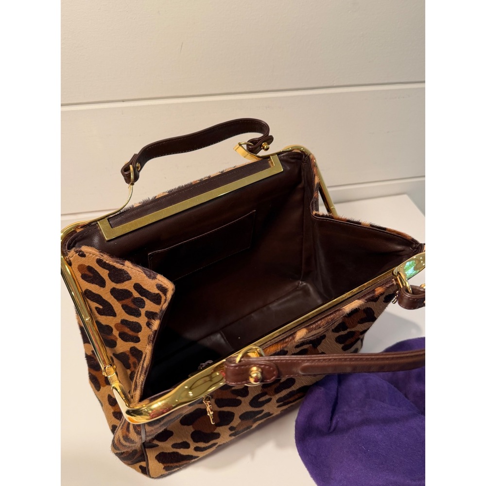 Roberta di Camerino Leopard Pony Hair Satchel Bag Made in Italy Vintage Gold - Picture 4 of 14